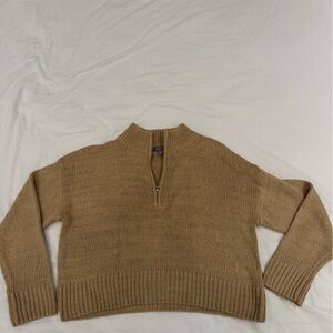 Brown Knit Sweater with Half-Zip